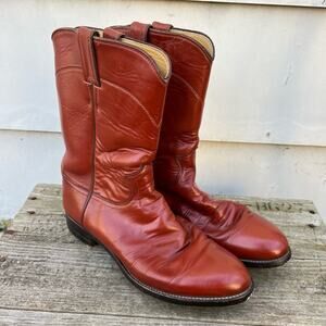 Vintage 80s Justin Roper Cognac Butterscotch Cowboy Western Riding Boots 9D